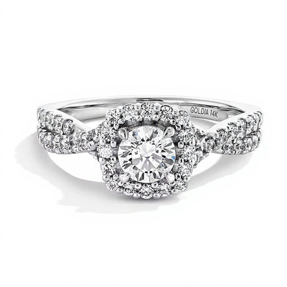 1.0 ct. Gesamtgewicht Labordiamant Halo-Verlobungsring im Kissenschliff in 14K Weißgold (F/SI2)