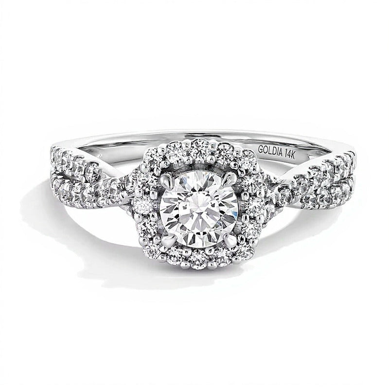 1.0 ct. Gesamtgewicht Labordiamant Halo-Verlobungsring im Kissenschliff in 14K Weißgold (F/SI2)