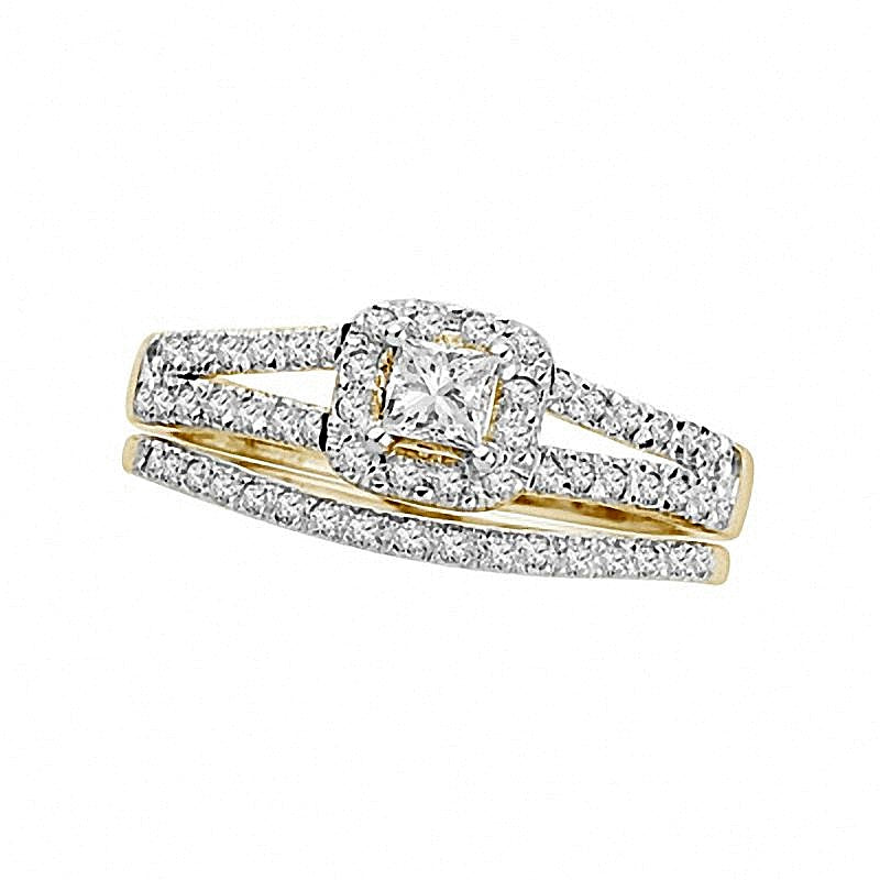 Braut-Set mit Diamanten im Princess- und Rundschliff 0,5 ct. Gesamtgewicht in 14K Gelbgold