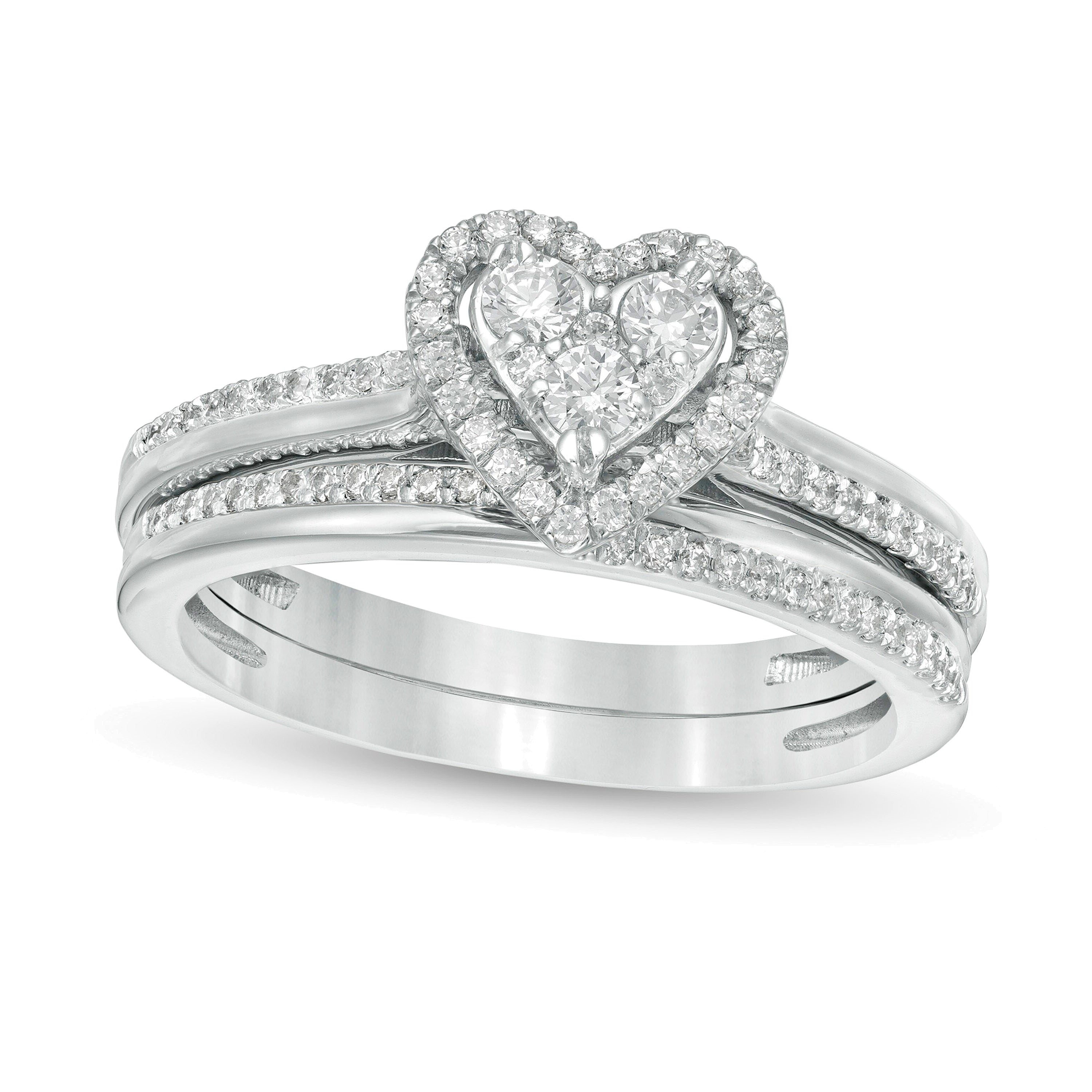 0.5 ct. Gesamtgewicht Komposit-Diamant Braut-Set mit herzförmigem Rahmen in 10K Weißgold