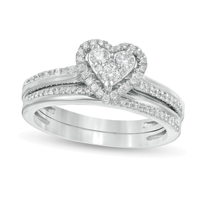 0.5 ct. Gesamtgewicht Komposit-Diamant Braut-Set mit herzförmigem Rahmen in 10K Weißgold