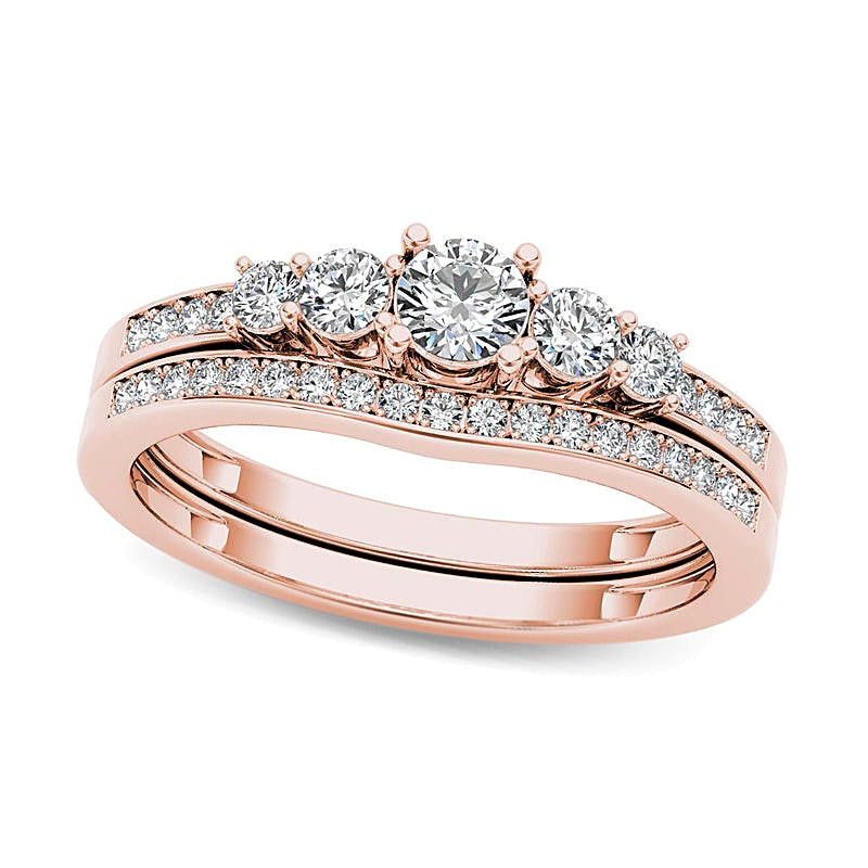 0,5 ct. Gesamtgewicht Diamant Dreistein Brautset in 14K Roségold