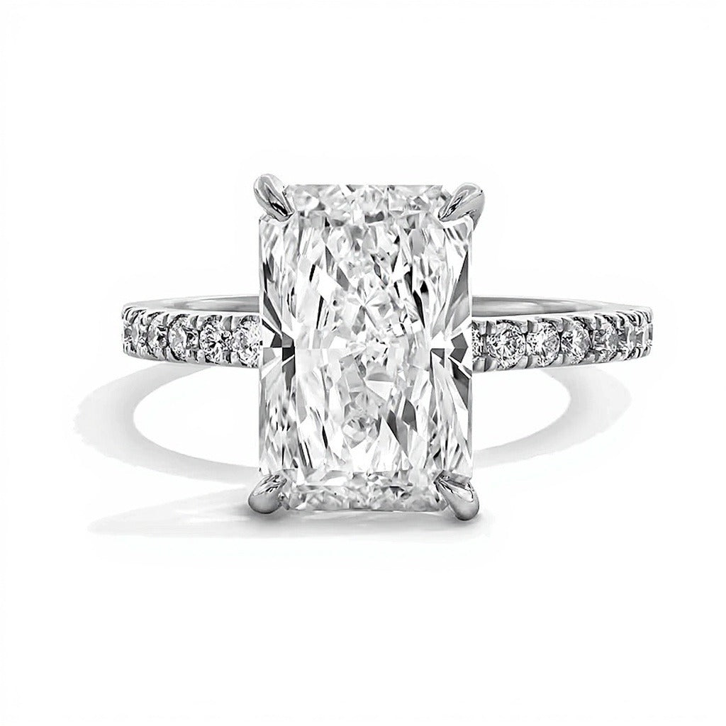 4.25 CT. TW Labordiamant-Verlobungsring im Radiant-Schliff in 14K Weißgold, Solitär mit seitlichem Besatz (F/VS2)