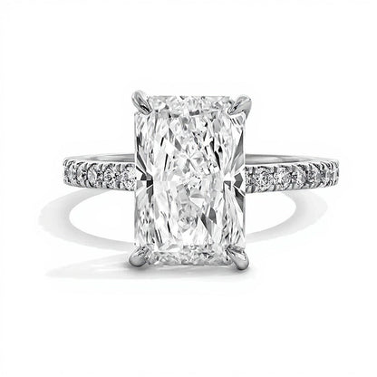 4.25 CT. TW Labordiamant-Verlobungsring im Radiant-Schliff in 14K Weißgold, Solitär mit seitlichem Besatz (F/VS2)