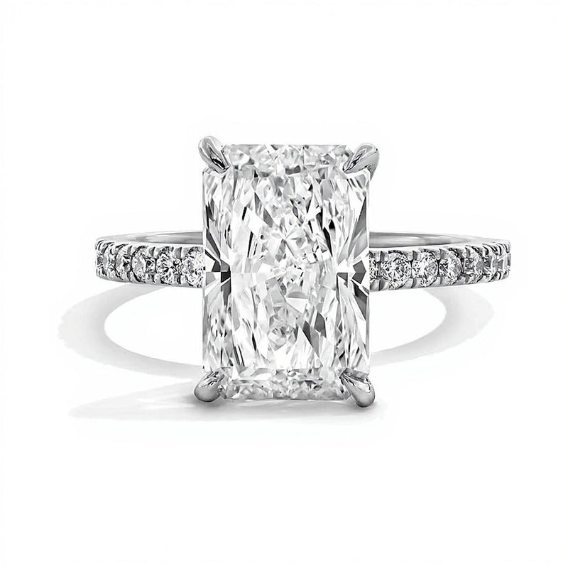 4.25 CT. TW Labordiamant-Verlobungsring im Radiant-Schliff in 14K Weißgold, Solitär mit seitlichem Besatz (F/VS2)