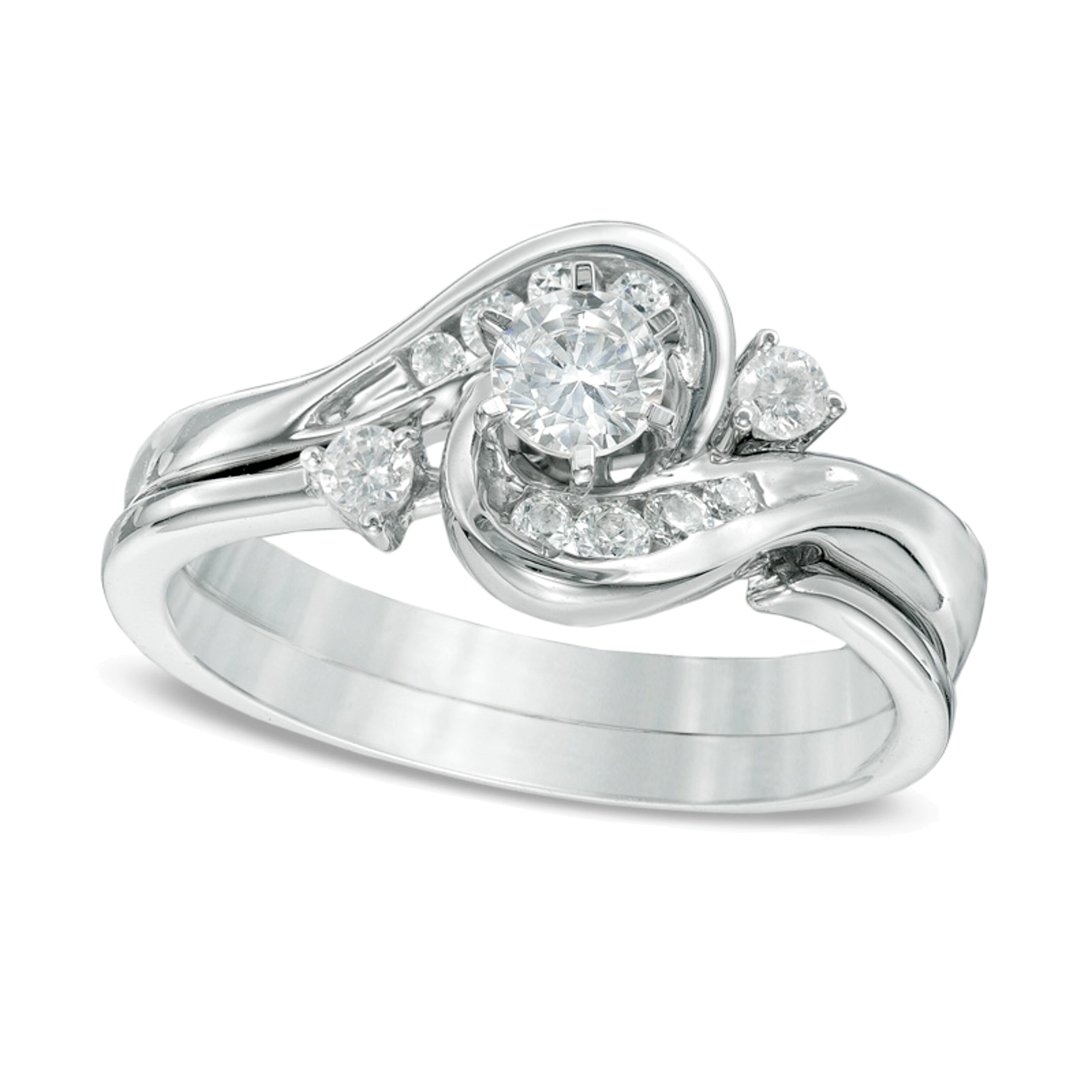 0,5 ct. Gesamtgewicht Diamant Brautset mit Bypass-Fassung in 10K Weißgold