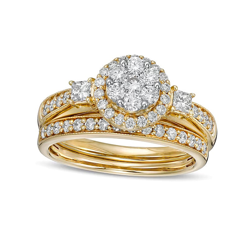 Braut-Set mit weißen Diamanten im Vintage-Stil, 1.0 ct. Gesamtgewicht, 10K Gelbgold
