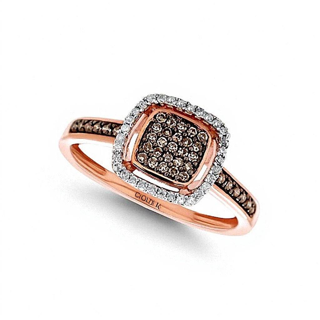 Fashion-Ring mit champagnerfarbenen und weißen Diamanten 0,25 ct. Gesamtgewicht in quadratischer Fassung aus 10K Roségold