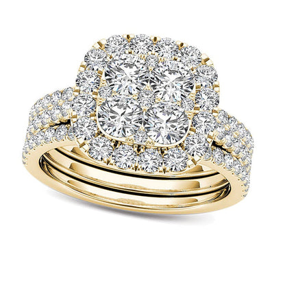 Braut-Set mit Diamanten in rund und Kissenschliff, 2.0 ct. Gesamtgewicht, 14K Gelbgold