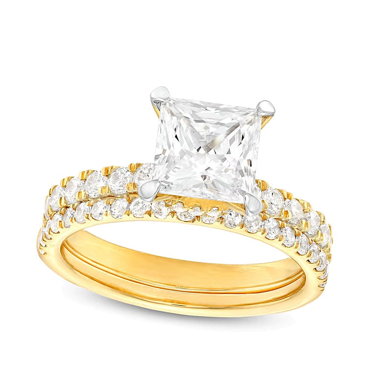 2,88 ct. Gesamtgewicht Braut-Set mit Labordiamanten im Princess-Schliff in 14K Gelbgold (I/SI2)