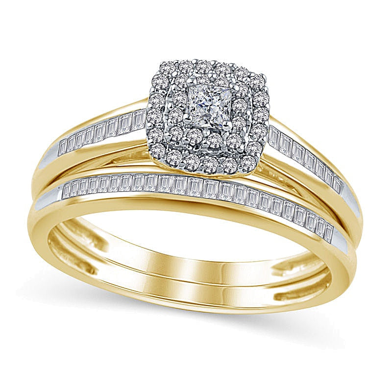 0.5 ct. Gesamtgewicht Braut-Set mit Diamanten im Princess- und Rundschliff in 10K Gelbgold