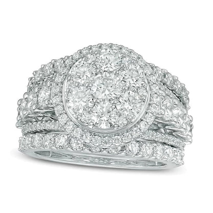 3.5 ct. Gesamtgewicht Diamant Brautset mit doppeltem Rahmen, dreiteilig, in 14K Weißgold