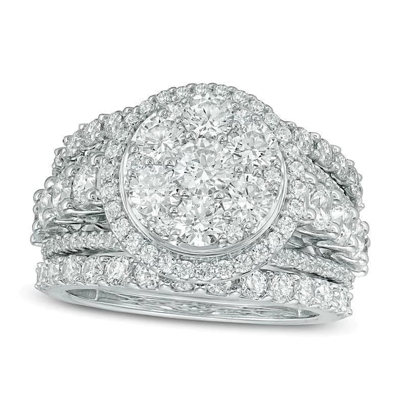 3.5 ct. Gesamtgewicht Diamant Brautset mit doppeltem Rahmen, dreiteilig, in 14K Weißgold