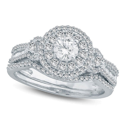 1.0 ct. Gesamtgewicht Diamant Braut-Set mit doppeltem Rahmen in 10K Weißgold