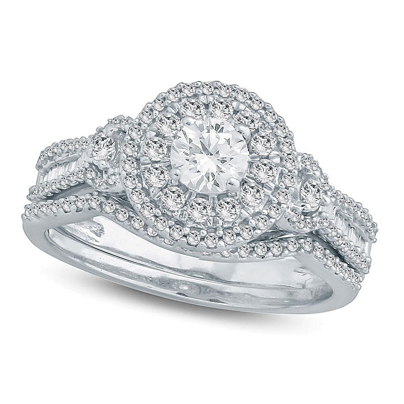 1.0 ct. Gesamtgewicht Diamant Braut-Set mit doppeltem Rahmen in 10K Weißgold