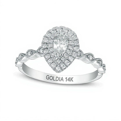 0,5 ct. Gesamtgewicht Halo-Verlobungsring mit tropfenförmigem und rundem Diamant in 14K Weißgold