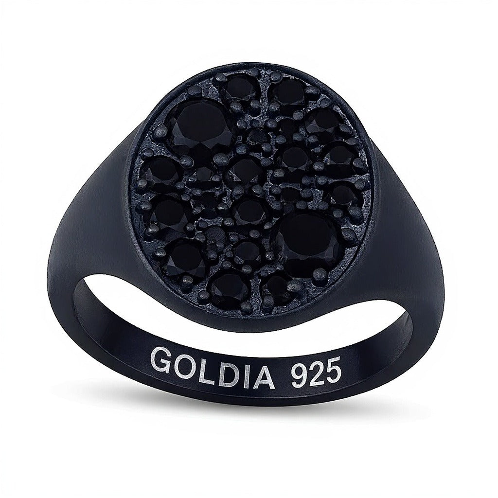 1,75 ct. Gesamtgewicht schwarzer Diamant Fashion-Ring mit ovaler Oberseite aus oxidiertem schwarzem Sterlingsilber