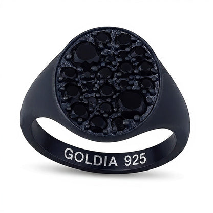 1,75 ct. Gesamtgewicht schwarzer Diamant Fashion-Ring mit ovaler Oberseite aus oxidiertem schwarzem Sterlingsilber