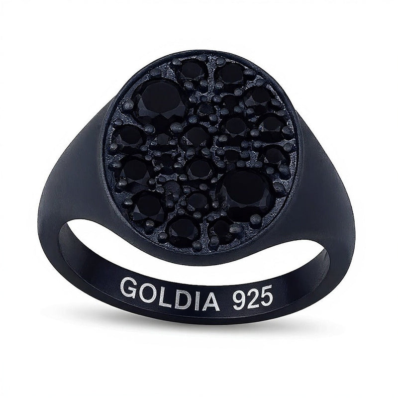 1,75 ct. Gesamtgewicht schwarzer Diamant Fashion-Ring mit ovaler Oberseite aus oxidiertem schwarzem Sterlingsilber