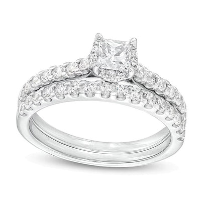 1.0 CT. Gesamtgewicht Diamant-Brautset im Princess-Schliff mit verstecktem Rahmen in 14K Weißgold (I/I2)