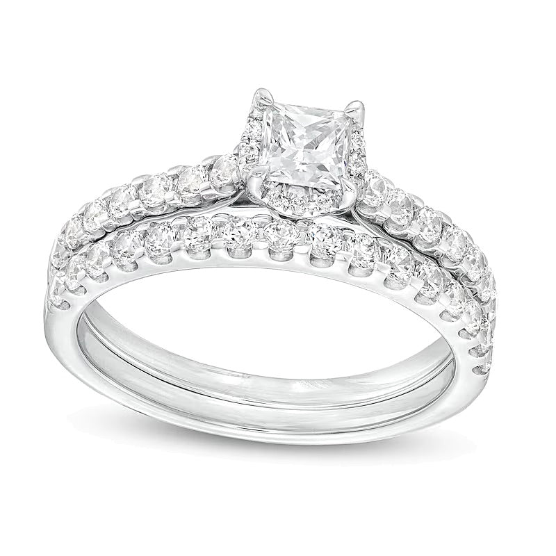 1.0 CT. Gesamtgewicht Diamant-Brautset im Princess-Schliff mit verstecktem Rahmen in 14K Weißgold (I/I2)