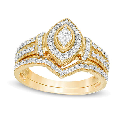 Braut-Set mit Diamanten im Marquise- und Rundschliff 0,2 ct. Gesamtgewicht in 14K Weißgold