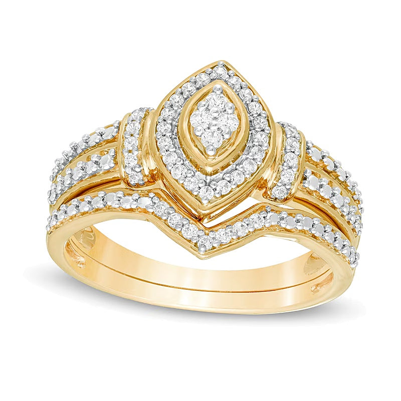 Braut-Set mit Diamanten im Marquise- und Rundschliff 0,2 ct. Gesamtgewicht in 14K Weißgold