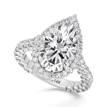 Verlobungsring Halo mit tropfenförmigem Labordiamant 6.5 ct. Gesamtgewicht in 14K Bicolor-Gold