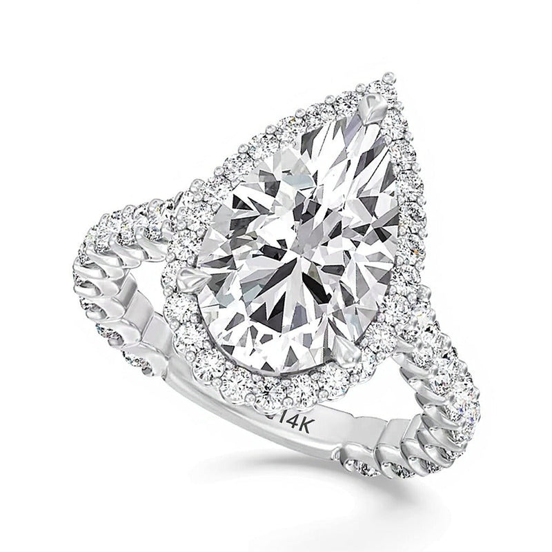 Verlobungsring Halo mit tropfenförmigem Labordiamant 6.5 ct. Gesamtgewicht in 14K Bicolor-Gold
