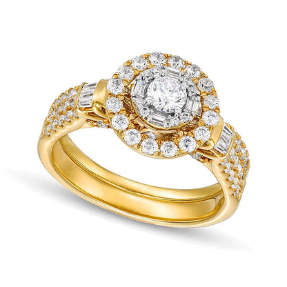 1.0 ct. Gesamtgewicht Diamant Brautset zweireihig in 10K Gelbgold
