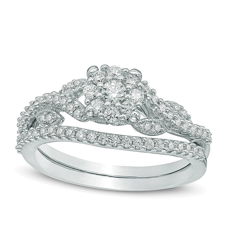 Braut-Set mit Diamanten im Rundschliff 0.5 ct. Gesamtgewicht in 10K Weißgold