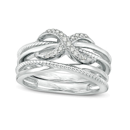 0.1 CT. Gesamtgewicht Diamant Infinity Crossover zweiteiliges stapelbares Ring-Set aus rhodiniertem Sterlingsilber