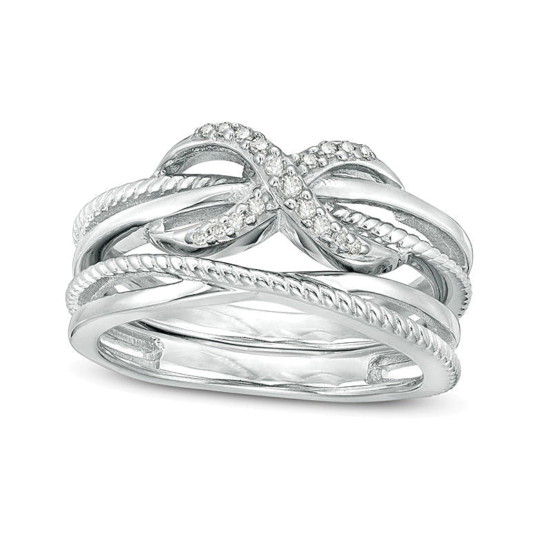 0.1 CT. Gesamtgewicht Diamant Infinity Crossover zweiteiliges stapelbares Ring-Set aus rhodiniertem Sterlingsilber