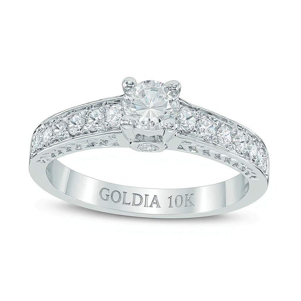 0.63 ct. Gesamtgewicht Diamant-Verlobungsring Solitär mit seitlichem Besatz in 10K Weißgold