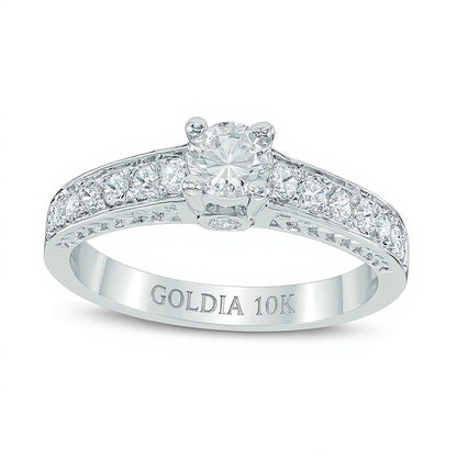 0.63 ct. Gesamtgewicht Diamant-Verlobungsring Solitär mit seitlichem Besatz in 10K Weißgold