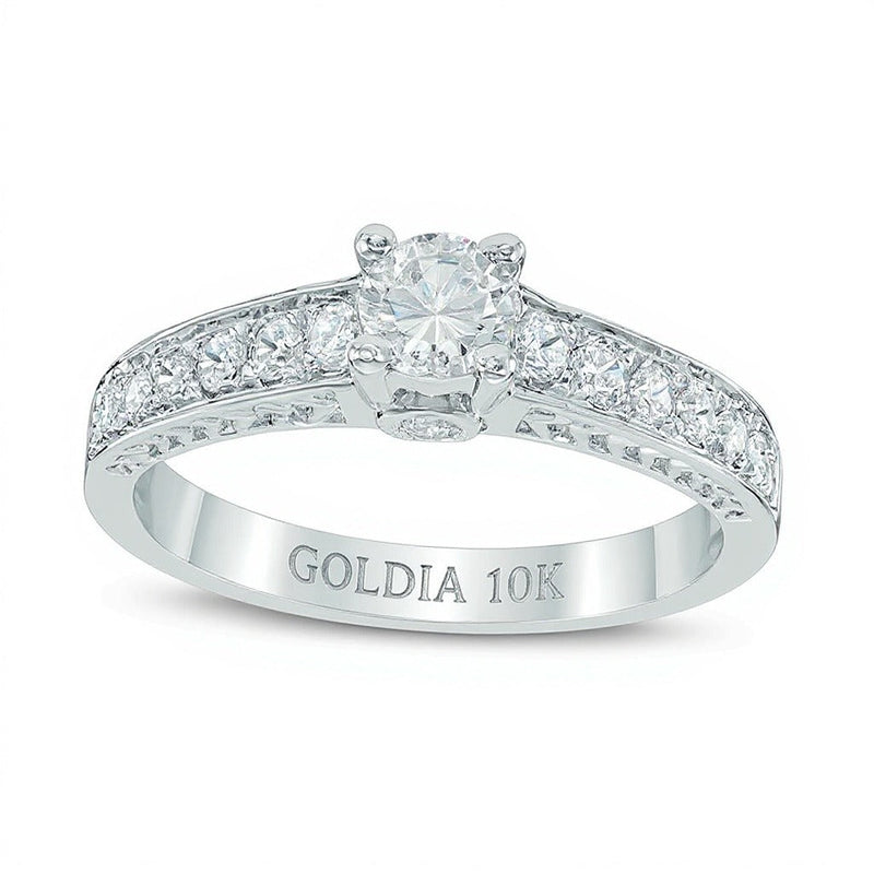 0.63 ct. Gesamtgewicht Diamant-Verlobungsring Solitär mit seitlichem Besatz in 10K Weißgold