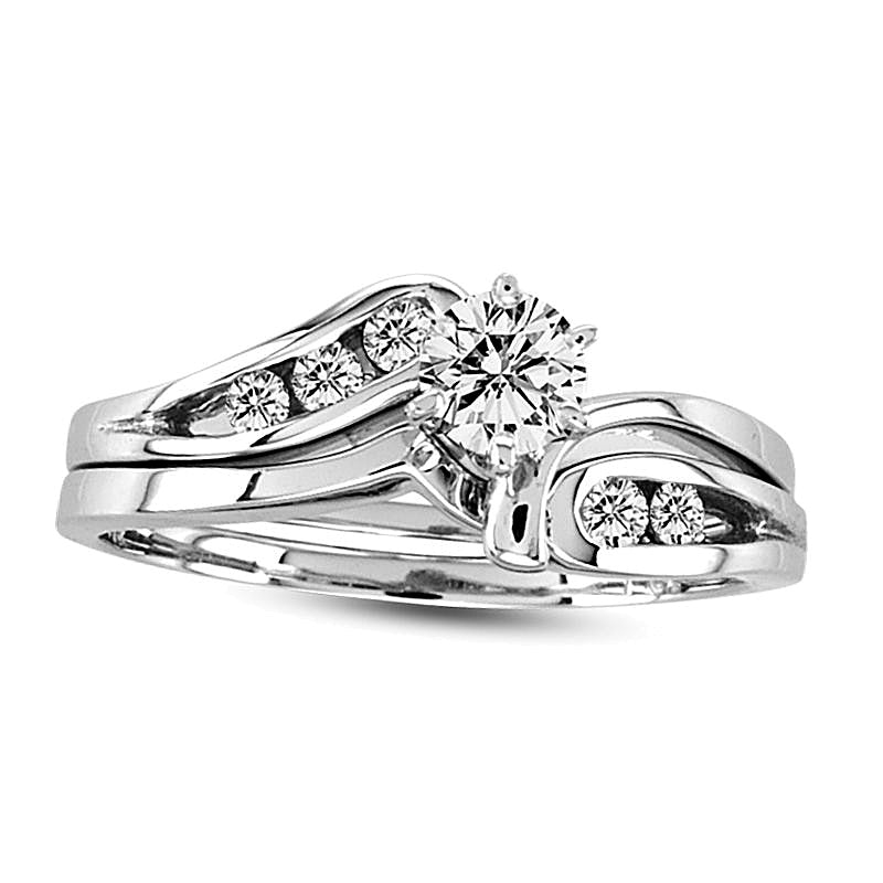 0.5 ct. Gesamtgewicht Diamant Bypass Brautset in 14K Weißgold