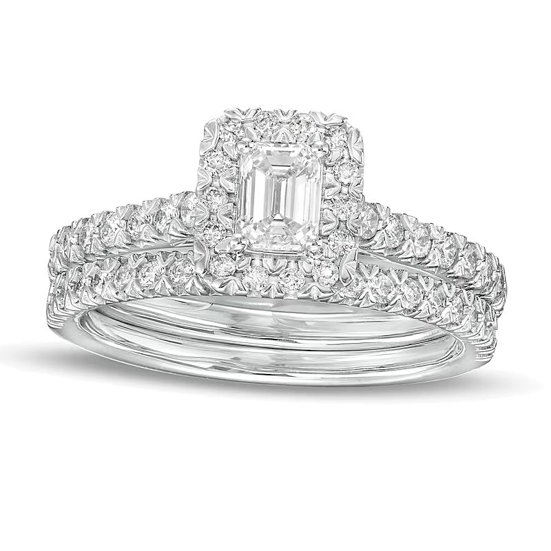 Braut-Set mit Diamanten im Smaragdschliff, 1.0 CT. Gesamtgewicht, in 10K Weißgold