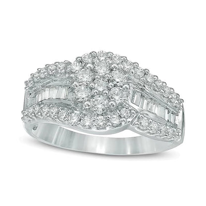 1.0 ct. Gesamtgewicht Multi-Diamant Blüten-Bypass-Ring in 10K Weißgold