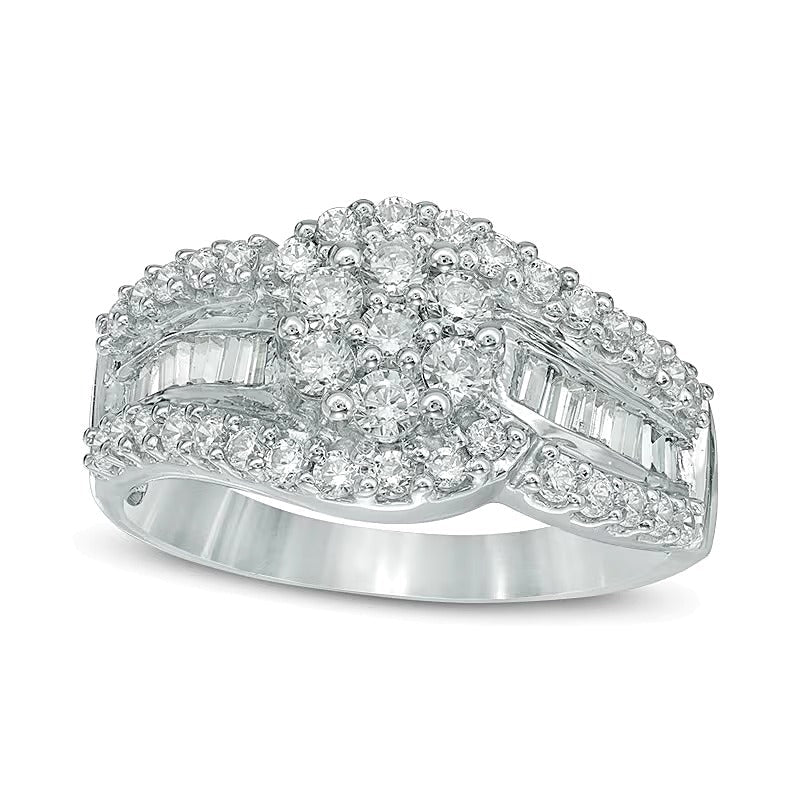 1.0 ct. Gesamtgewicht Multi-Diamant Blüten-Bypass-Ring in 10K Weißgold