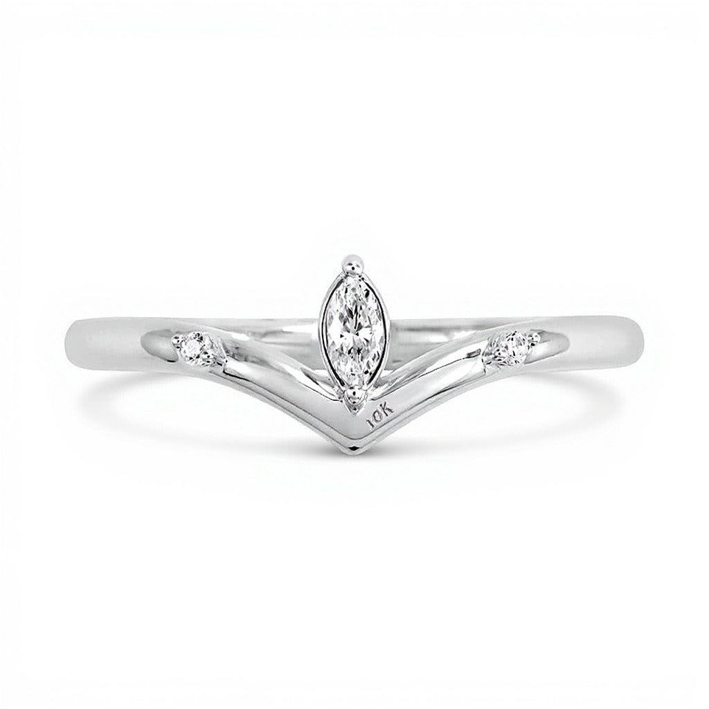 0,13 ct. Gesamtgewicht Fashion-Ring mit Diamanten im Marquise- und Rundschliff in 10K Weißgold
