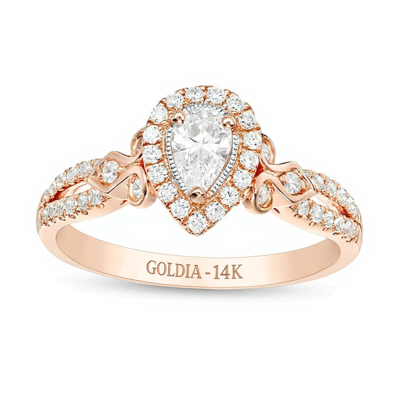 0.5 CT. Gesamtgewicht Verlobungsring mit tropfenförmigem Diamant im Vintage-Stil in 14K Roségold