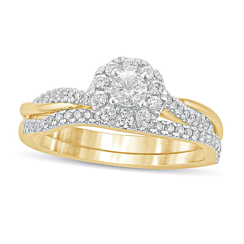 Brautset mit Diamanten 0,5 ct. Gesamtgewicht rund in 10K Gelbgold