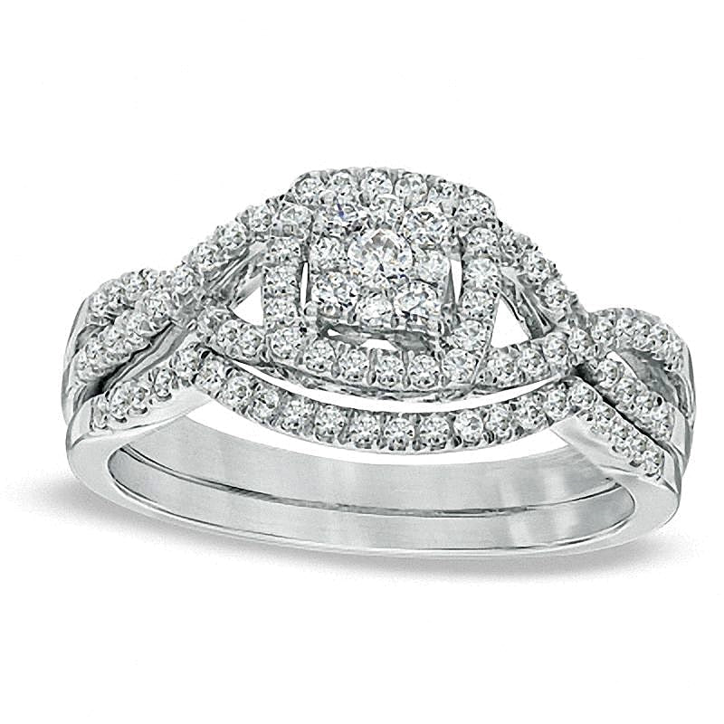 0.5 ct. Gesamtgewicht Multi-Diamant Brautset mit gedrehter Ringschiene in 10K Weißgold