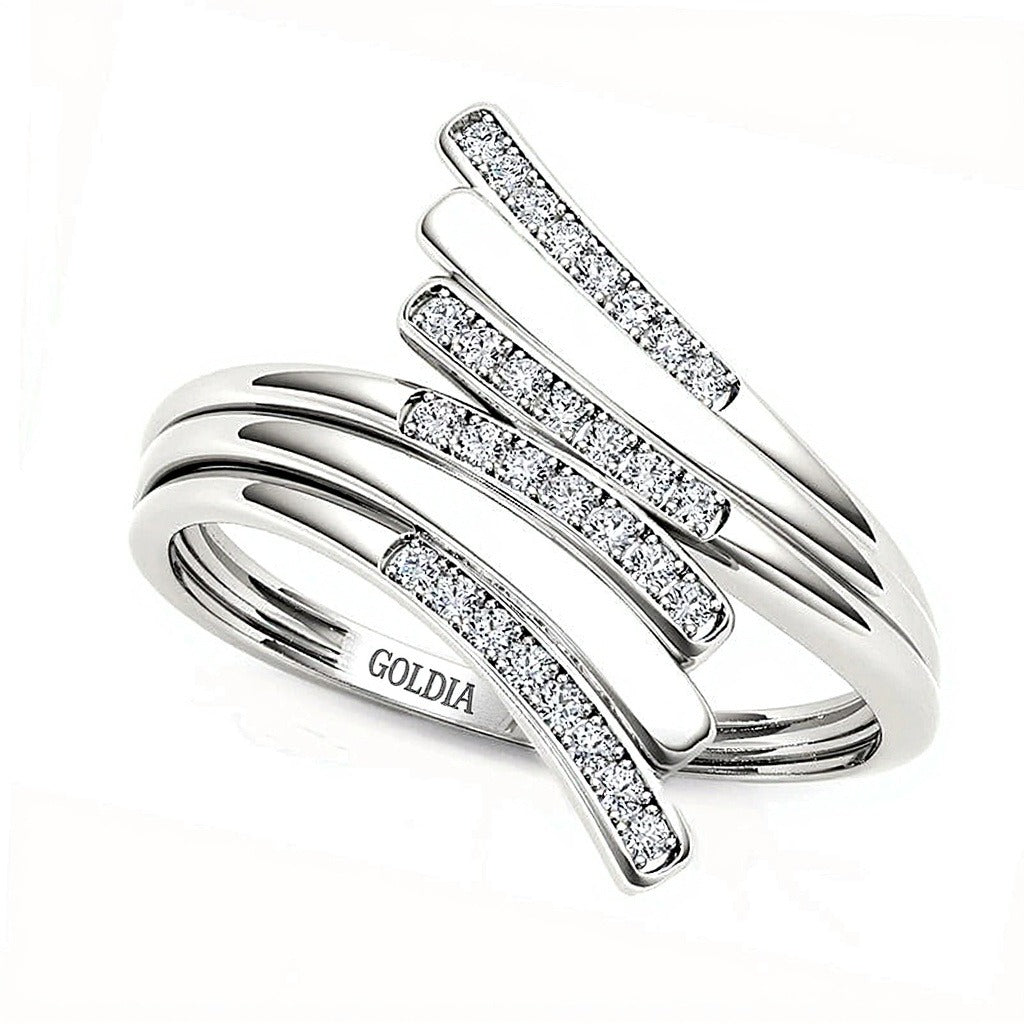0.1 ct. Gesamtgewicht Diamant Bypass Ring in 10K Weißgold