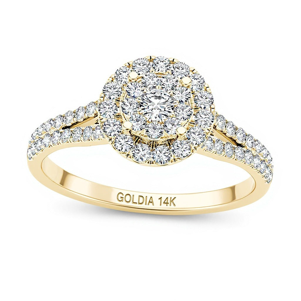 0.5 ct. Gesamtgewicht Komposit-Diamant Halo Verlobungsring in 14K Gelbgold