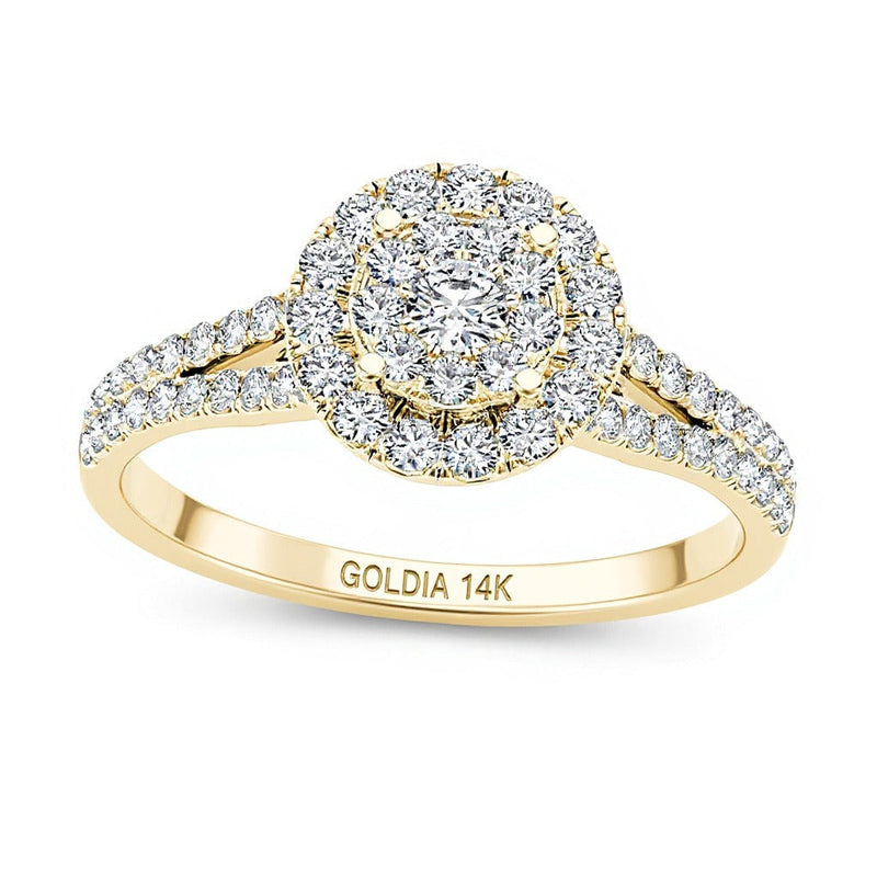 0.5 ct. Gesamtgewicht Komposit-Diamant Halo Verlobungsring in 14K Gelbgold