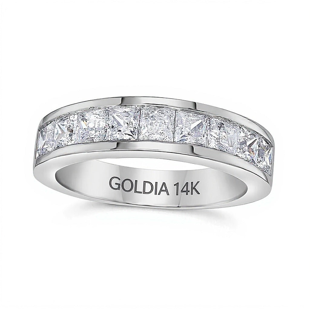 1.5 CT. Gesamtgewicht Ehering mit Diamanten im Princess-Schliff, neun Steine, in 14K Weißgold (I/SI2)