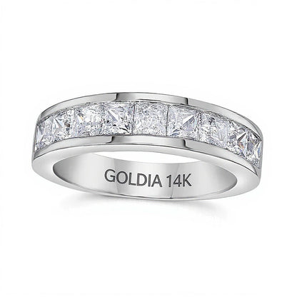 1.5 CT. Gesamtgewicht Ehering mit Diamanten im Princess-Schliff, neun Steine, in 14K Weißgold (I/SI2)