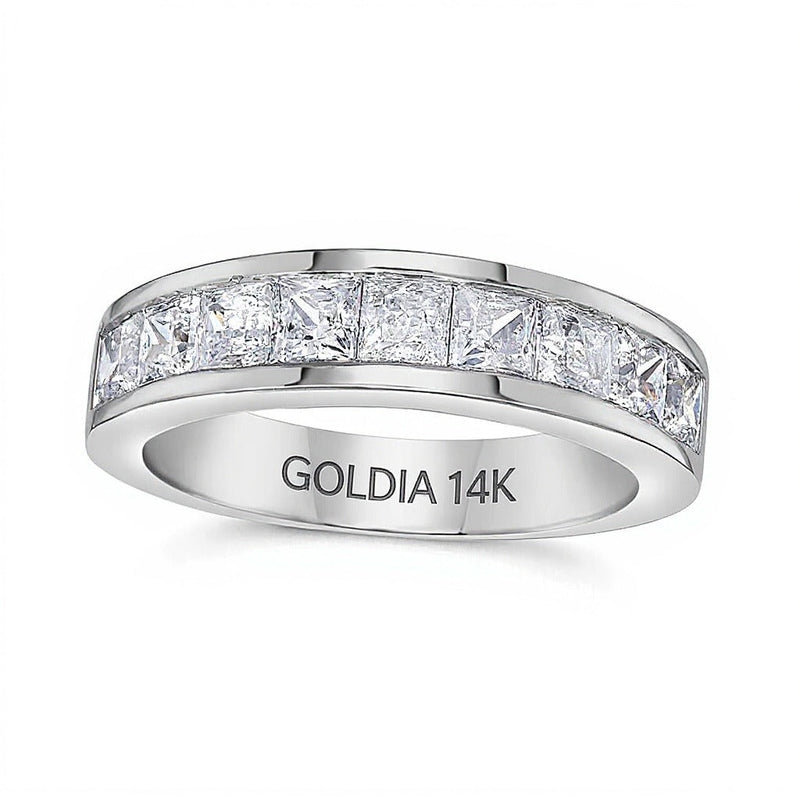 1.5 CT. Gesamtgewicht Ehering mit Diamanten im Princess-Schliff, neun Steine, in 14K Weißgold (I/SI2)